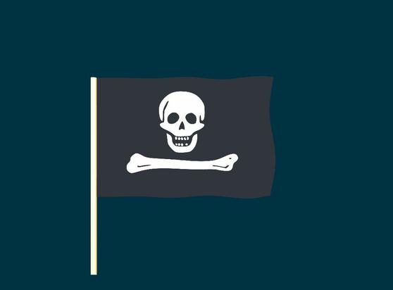 A randomly generated pirate flag. Elements of the flag may include skeletons, skulls, pirates, crossed bones, hourglasses, hearts, and swords.
