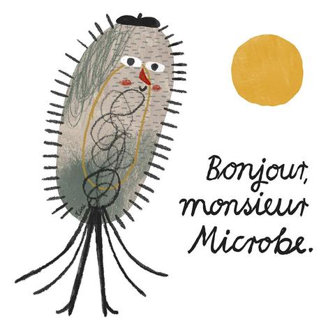 illustration of a microbe with a hat