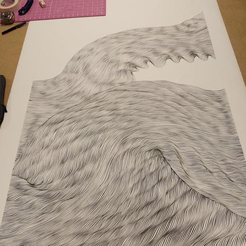 Abstract ink drawing, a work in progress, size 100x150cm