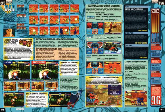 Big review for the incredible Street Fighter Alpha on PSone as well as Sega Saturn.
Taken from CVG 173 - April 1996 (UK)

score: 96%