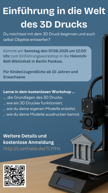 Bild eines KI-Generierten und sterilisierten 3D Drucker. Aufruf zur Anmeldung zum kostenloses Kurs zum Thema 3D Druck. Inhalt ist auch auf dem Link des Posts zu finden.