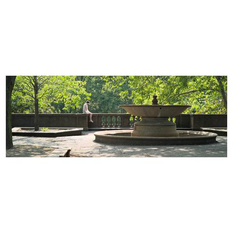 Man looking at the open space from the fence in Meridian Hill Park in Washington DC