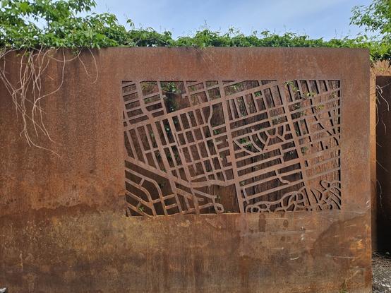 Rusted large metal 8ft tall with laser cut street map