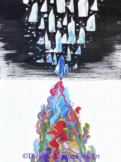 Vibrant abstract art symbolizing where our past meets our present. Not unlike night and day, two halves of the same person's experiences, memories, hopes, and dreams.