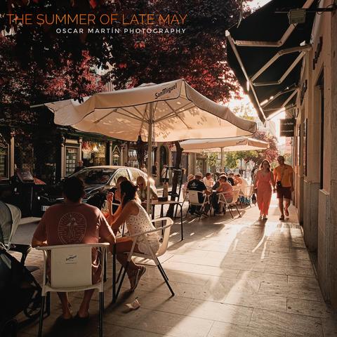 Calle de Madrid, terrazas y temperaturas de Verano a final de Mayo.