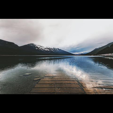 color photo of a lake and the reflection of the mountain, Britich columbia, Canada