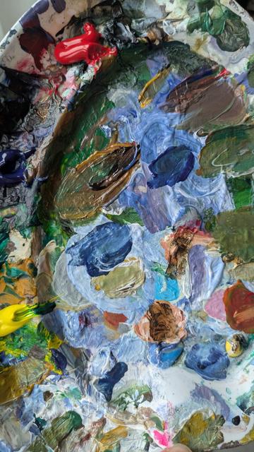 My Palette after the painting. Lots of unused Red and yellow