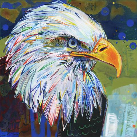 painting of a bald eagle with a shining eye