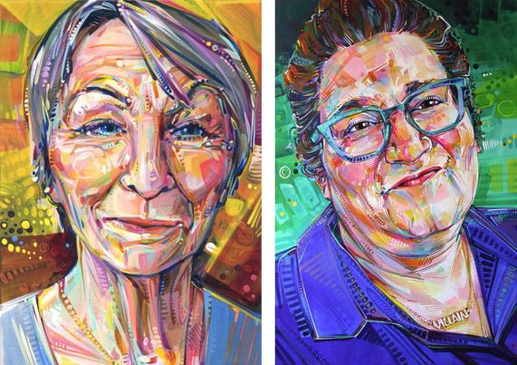 deux portraits peints à l'acryliqe