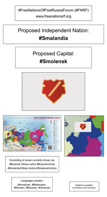 Information, flag, and maps showing proposed independent nation of Smalandia (from the website of the Free Nations of Post-Russia Forum).