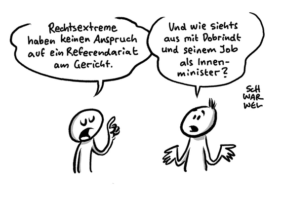Person 1: „Rechtsextreme haben keinen Anspruch auf ein Referendariat am Gericht.“ Person 2: „Und wie siehts aus mit Dobrindt und seinem Job als Innenminister?“ (Credit: SCHWARWEL)