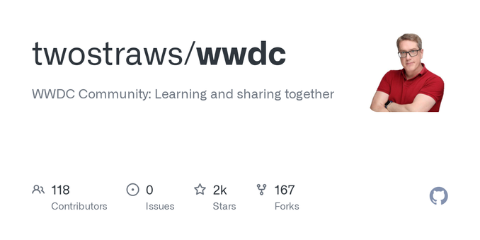 WWDC Community: Learning and sharing together. Contribute to twostraws/wwdc development by creating an account on GitHub.