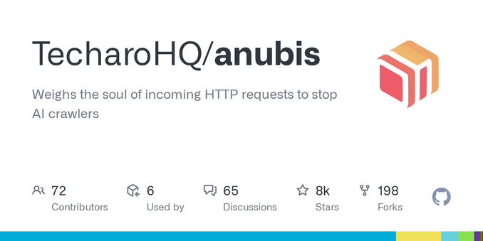Weighs the soul of incoming HTTP requests to stop AI crawlers - TecharoHQ/anubis Weighs the soul of incoming HTTP requests to stop AI crawlers - TecharoHQ/anubis