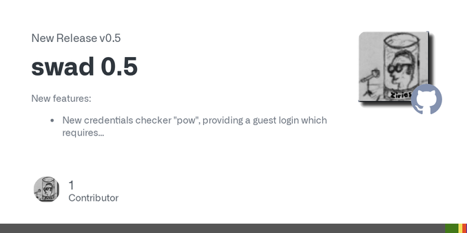 New features:

New credentials checker "pow", providing a guest login which requires
the browser to solve a cryptographic puzzle, see README.pow.md.
Overridable templates (also per realm) and globa...