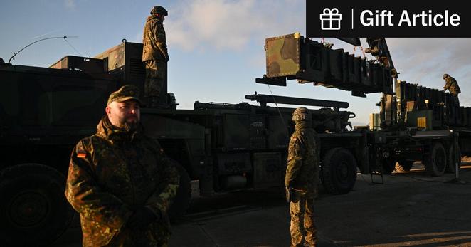 German soldiers unloading the U.S.-made Patriot surface-to-air missile system in Jasionka, Poland, in January.