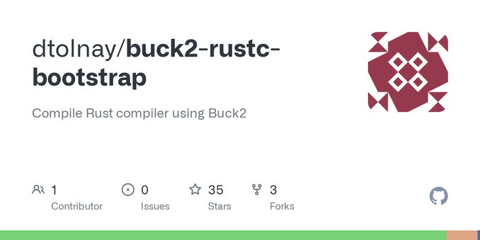 Compile Rust compiler using Buck2. Contribute to dtolnay/buck2-rustc-bootstrap development by creating an account on GitHub.