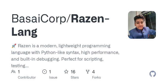 🚀 Razen is a modern, lightweight programming language with Python-like syntax, high performance, and built-in debugging. Perfect for scripting, testing, and custom module development. - BasaiCorp/R...