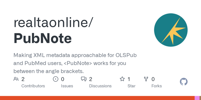 Making XML metadata approachable for OLSPub and PubMed users, <PubNote> works for you between the angle brackets. - realtaonline/PubNote