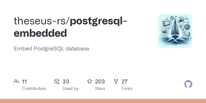 Embed PostgreSQL database. Contribute to theseus-rs/postgresql-embedded development by creating an account on GitHub.