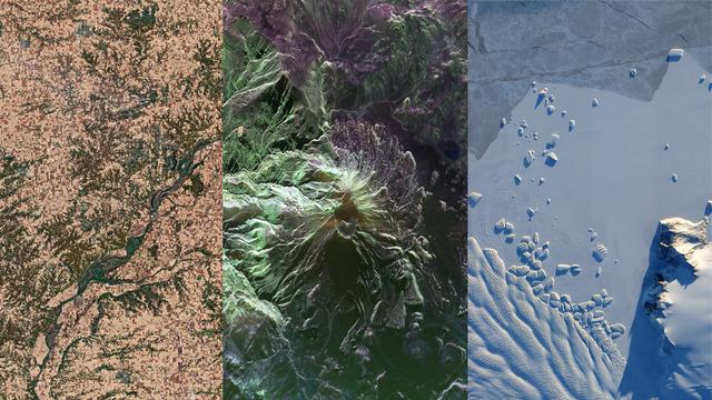 Collage of image taken from space of places on earth