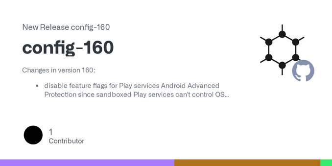 Changes in version 160:
disable feature flags for Play services Android Advanced Protection since sandboxed Play services can't control OS security features and we have stronger security features ... Changes in version 160:
disable feature flags for Play services Android Advanced Protection since sandboxed Play services can't control OS security features and we have stronger security features ...