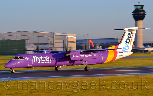 Flybe Dash8 at manchester Airport, 2017.