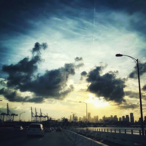 Sun setting behind the high rises in Miami