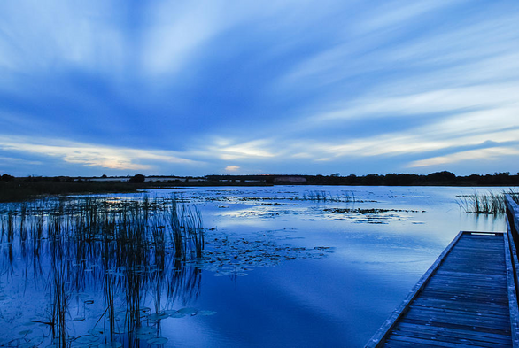 A beautiful blue sunset on Lake Hancock in Winter Garden, Florida