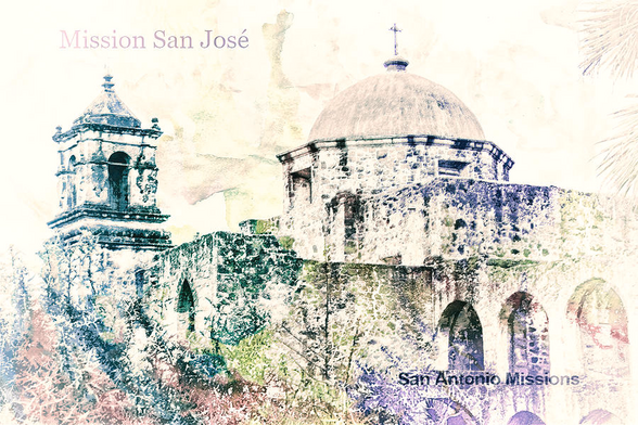 Digitally enhanced photo of the the mission in soft earthy tomes