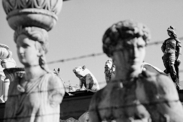 Statues appear to peer out in all directions, waiting for customers to set them free.