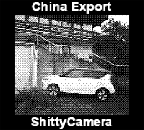 Dithered greyscale picture of a previous camera used in the shitty camera contest