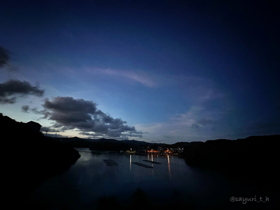 Right at the sunset with dark blue sky around the horizon 