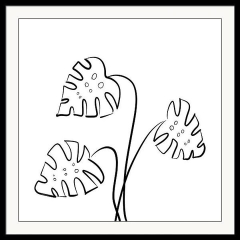Simple Black and white line art of a tropical palm frond