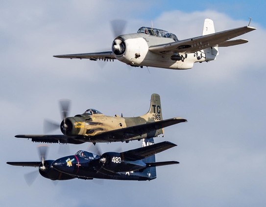 Grumman TBF Avenger, Douglas A-1 Skyraider, Grumman F7F Tigercat #aviation #avgeek #vintageaircraftweekend #everett #warbird #grumman #douglas