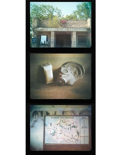 Soviet Triptych - Bunker, gas mask and map inside abandoned factory