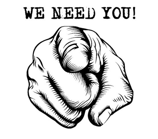Finger pointing at you with the texte "We need you"