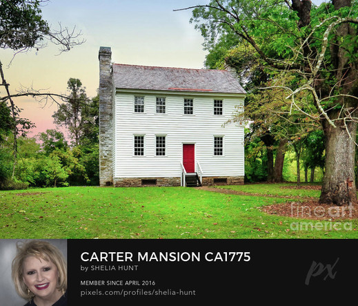 Carter Mansion built ca 1775 at Elizabethton, Tennessee is showcased here in springtime. The white 2-story Federal style home with its beautiful red door is striking.   From the Fine Art Gallery of Shelia Hunt at Shelia-hunt.pixels.com