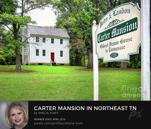 Carter Mansion built ca 1775 at Elizabethton, Tennessee is showcased here in springtime. The white 2-story Federal style home with its beautiful red door is striking.   From the Fine Art Gallery of Shelia Hunt at Shelia-hunt.pixels.com