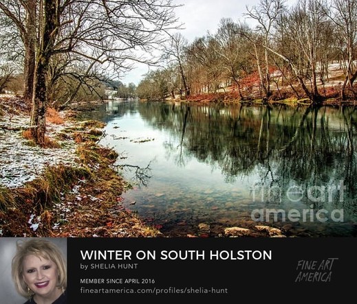 “Winter on South Holston” is an image of the South Holston River with the red leaves of autumn lingering on the riverbanks, with a beautiful reflection in the river on an overcast day.   From the Fine Art Gallery of Shelia Hunt at Shelia-hunt.pixels.com