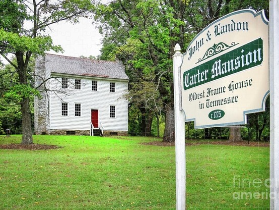 Jigsaw Puzzle, TN Historic site: Carter Mansion built ca 1775 at Elizabethton, Tennessee is showcased here in springtime. The white 2-story Federal style home with its beautiful red door is striking.   From the Fine Art Gallery of Shelia Hunt at Shelia-hunt.pixels.com