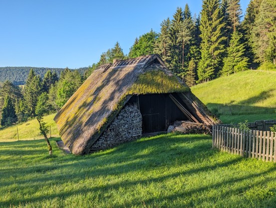 Historic German black forest dwelling, backside of the farmhouse and rest is underground