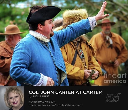 In his bright blue colonial topcoat, Col. John Carter (1737-1781), portrayed by reenactor and historian Chad Bogart, greets visitors to a celebration at the Carter Mansion near Sycamore Shoals in Elizabethton, Tennessee. From the Fine Art Gallery of Shelia Hunt at Shelia-hunt.pixels.com