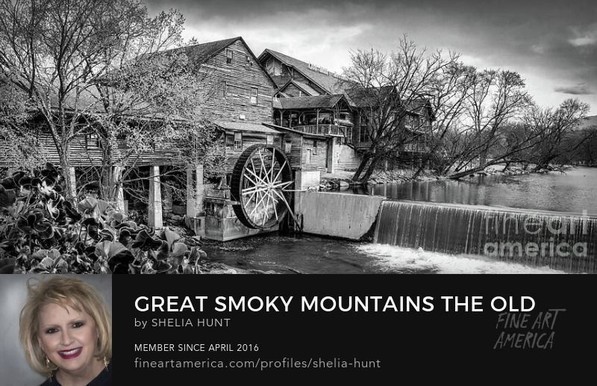 Old Mill at Pigeon Forge, Tennessee in the Great Smoky Mountains is showcased here in a stunning black-and-white panorama.  From the Fine Art Gallery of Shelia Hunt at Shelia-Hunt.pixels.com