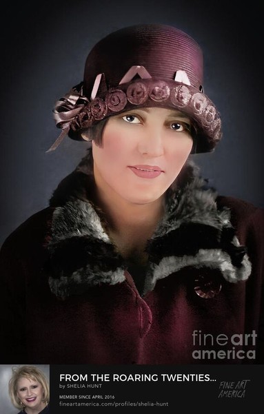 Portrait of a beautiful young woman with winter coat and hat. Photo was originally black-and-white and has been colored with tones commonly used in that era. Her hat is a beautiful deep purple.  From the Fine Art Gallery of Shelia Hunt at Shelia-Hunt.pixels.com