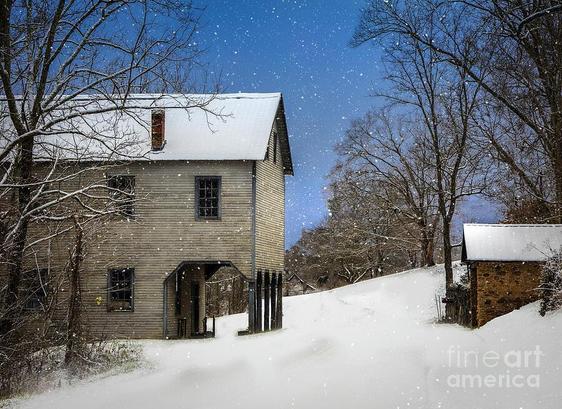 Old Mill in Winter Snow Scene, from the Appalachian Mountains. Photo from the Fine Art Gallery of Shelia Hunt