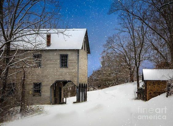 Old Mill in Winter Snow Scene, from the Appalachian Mountains. Photo from the Fine Art Gallery of Shelia Hunt