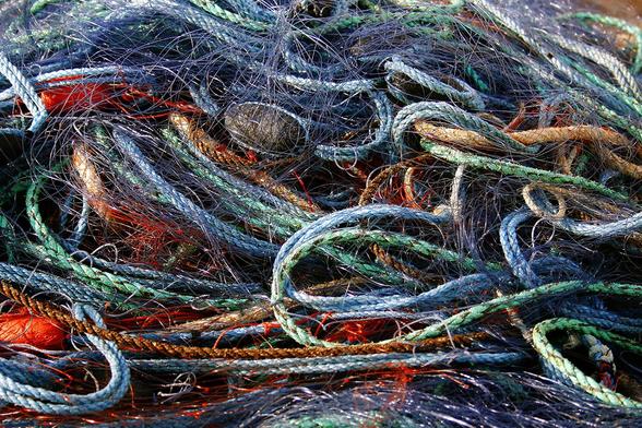Tangled up fishing nets in beautiful colors
