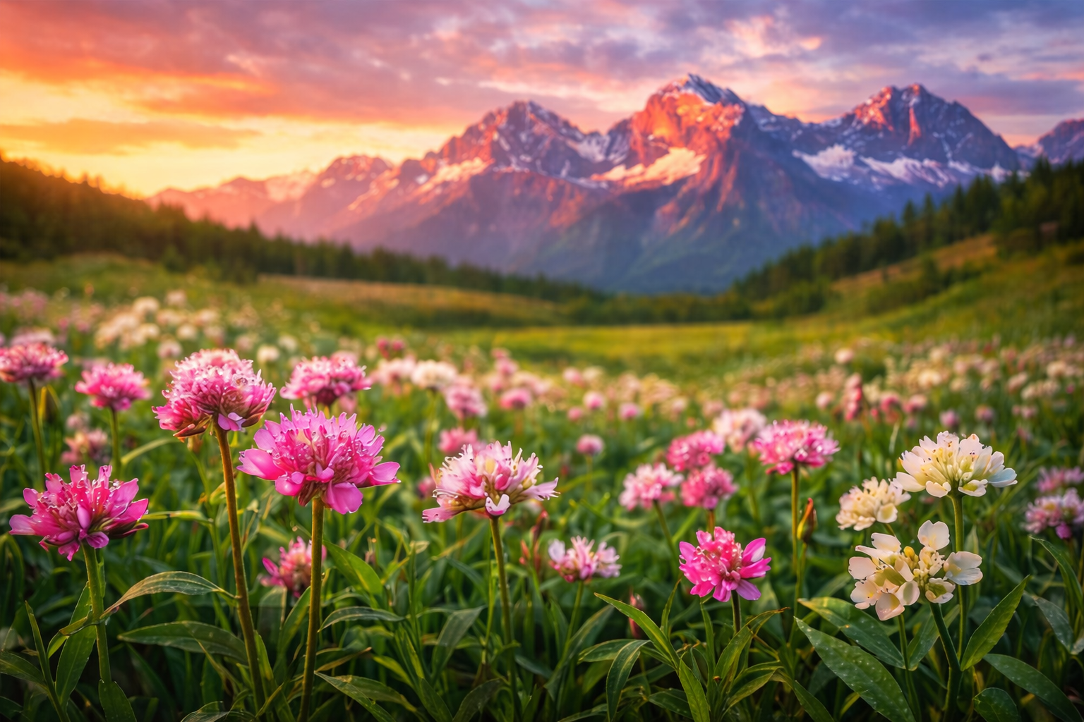 Rocky Mountain Alpine Meadow at Sunrise

In the high country of the Rocky Mountains, summer arrives in a brilliant but fleeting burst of color. This scene captures a pristine alpine meadow alive with pink and white wildflowers, their delicate blooms glowing in the first light of dawn. Dew still clings to the petals as the rising sun ignites the jagged, snow-streaked peaks beyond, painting their upper ridges in warm gold and ember tones while the valleys remain cool and green.

Set above the tree line, this mountain basin reflects the pure, untamed character of the Rockies. Long winters leave behind pockets of snow that linger into summer, feeding clear streams and nourishing carpets of wildflowers that thrive in the short growing season. The gentle foreground meadow rolls toward towering granite summits shaped by ancient ice and time, creating a powerful contrast between softness and stone, fragility and permanence.

Moments like this are rare and quiet. The air is crisp, the world still, and the mountains feel both immense and intimate. This image invites the viewer to pause, breathe deeply, and stand for a moment in the renewing light of a Rocky Mountain sunrise.

Image:
https://fineartamerica.com/featured/rocky-mountain-alpine-meadow-at-sunrise-wayne-moran.html

#RockyMountains #Montana #NationalPark #Mountains #travelPHotogrpahy #Landscape #art #fineart 

#ayearforart #buyintoart