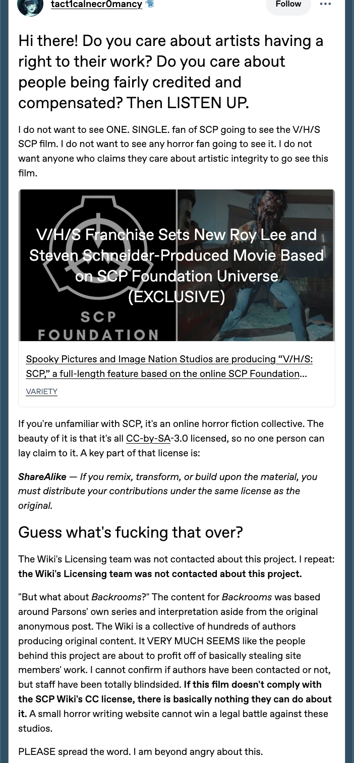 this is a screenshot of the tumblr post link, that is also the full post of the abridged text on this mastodon post