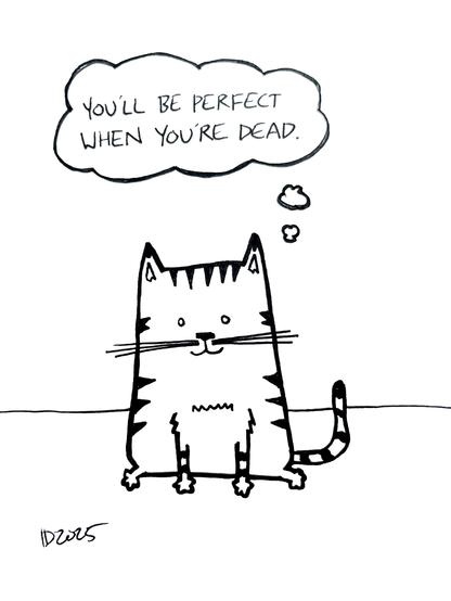 a chonky striped cat sits and thinks "you'll be perfect when you're dead."